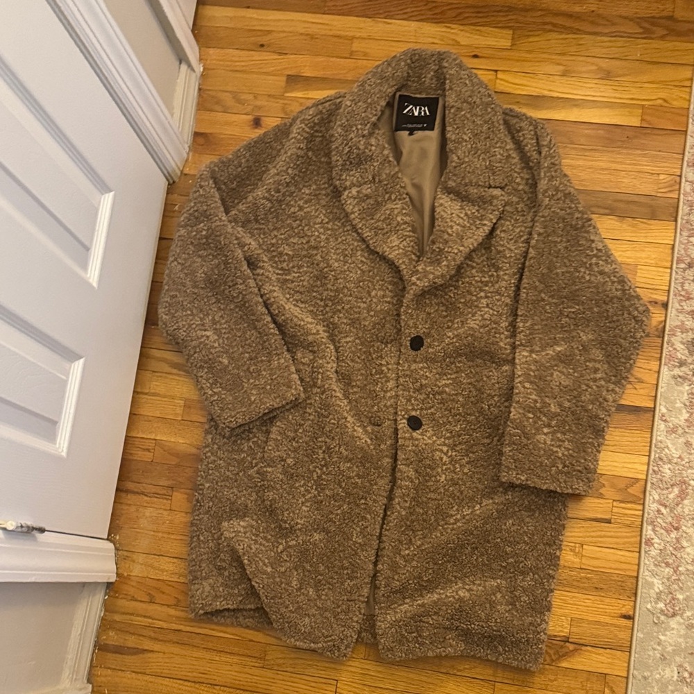Zara Women’s Cozy Brown Pea Coat - Picture 2 of 4